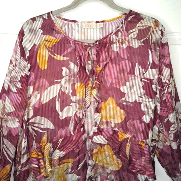 LOGO by Lori Goldstein Purple Sheer Floral Printed Woven Duster Size Medium - Picture 3 of 6